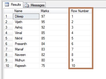 Row_number in sql